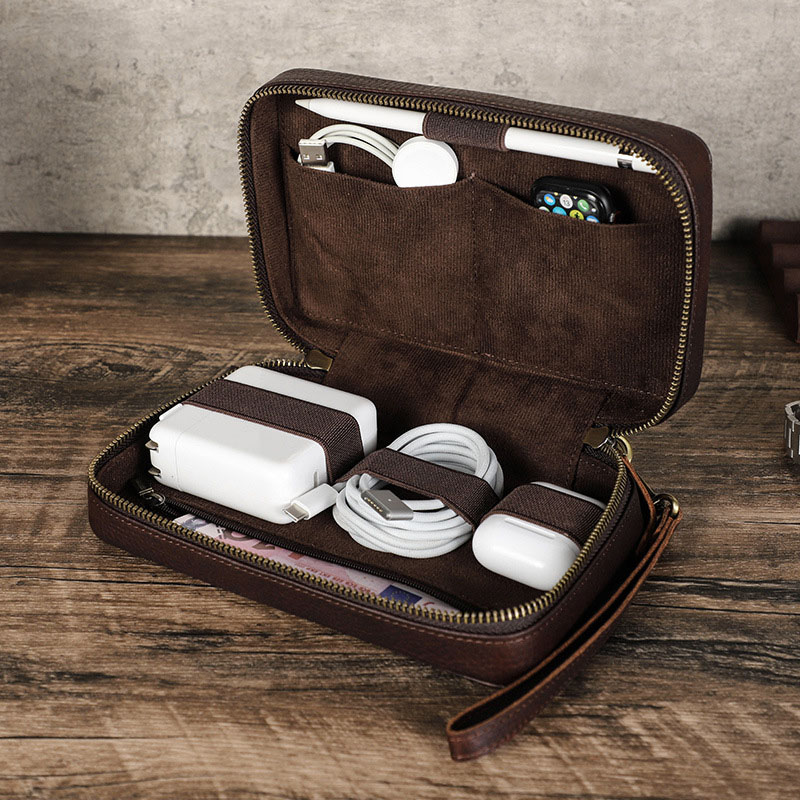 Office Tech Bag - Vintage Kahverengi Hakiki Sığır Derisi Teknoloji